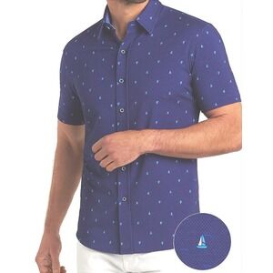 Buttercloth Icy Cotton Sailboat Button Down Breathable Cooling Shirt Mens Medium